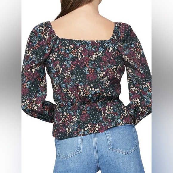 PAIGE Floral Faux Wrap Peplum Blouse Sweetheart Neck Size Large - Picture 5 of 13